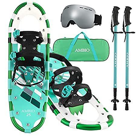 Ambio 4-in-1 Light Weight Snowshoes Set for Men Women Youth Kids, Aluminum 