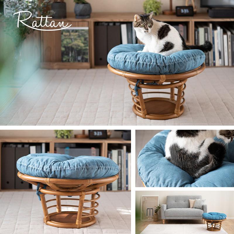 アソボラボ ペット用 ラタン ベッド ビーズクッション ラウンドベッド 猫 犬 EMOOR（エムール） キャットベッド 猫用 ベッド ラタン 籐 軽量 丈夫