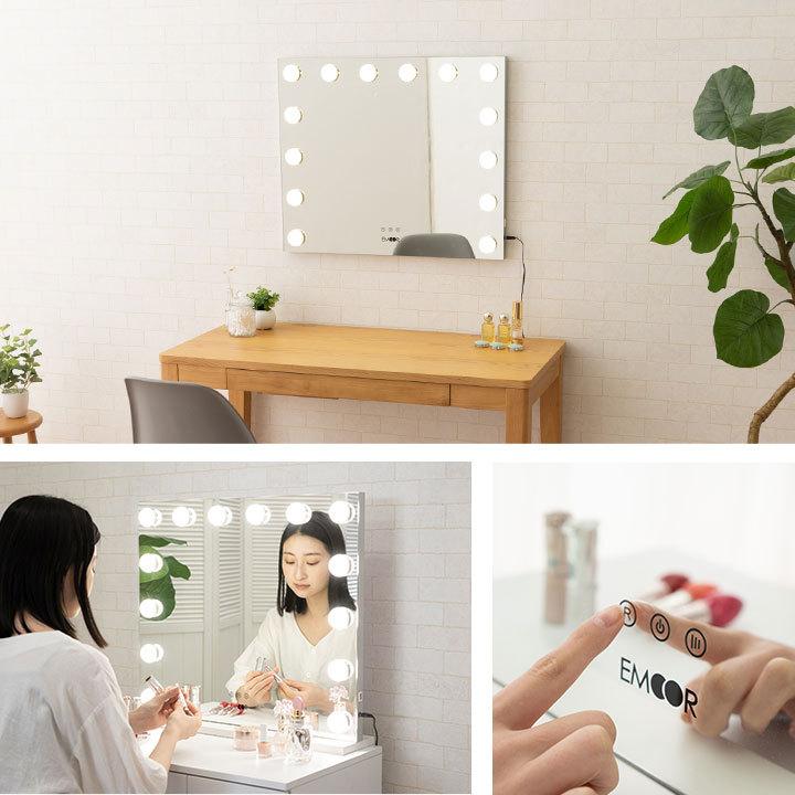 EMOOR LED ライト付き ハリウッドミラー 女優ミラー 鏡 壁掛け EMOOR LED ライト付き ハリウッドミラー 女優ミラー 鏡 壁掛け