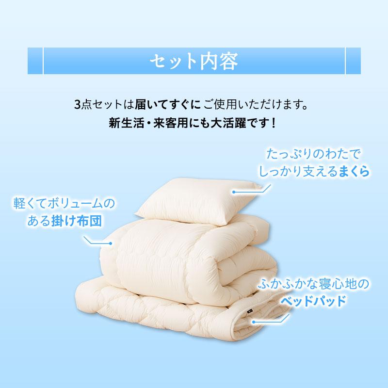 EMOOR（エムール） 日本製 ぜんぶ洗える ベッド用 布団3点セット