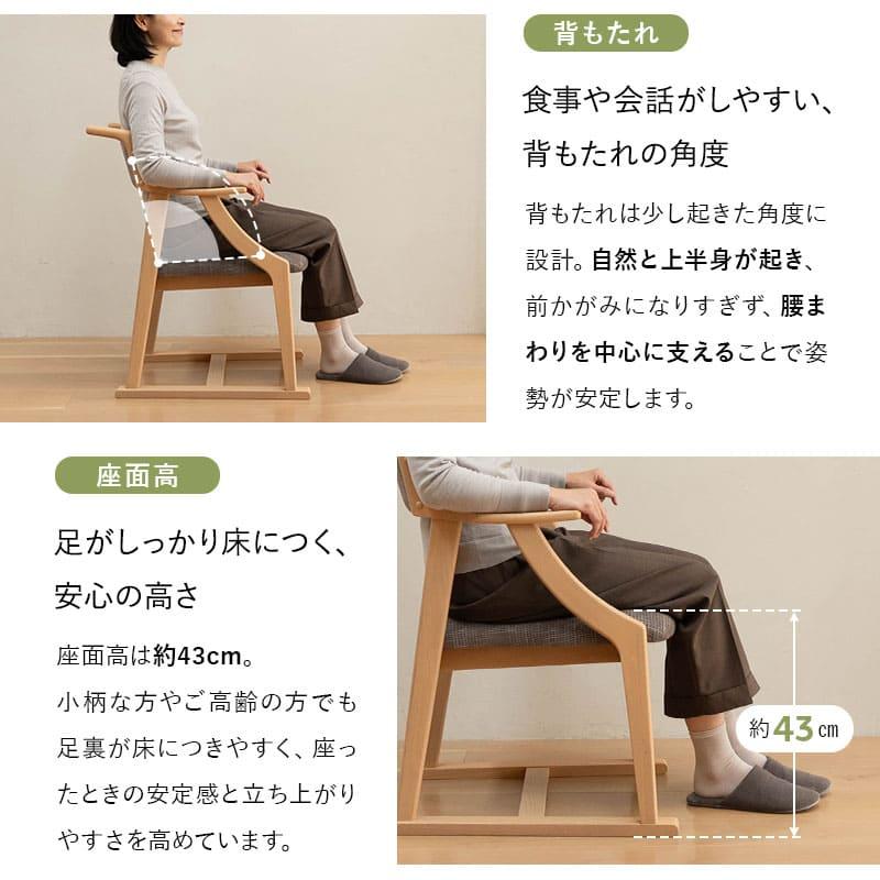 EMOOR（エムール） ダイニングチェア 高座椅子 完成品 肘付き 軽量