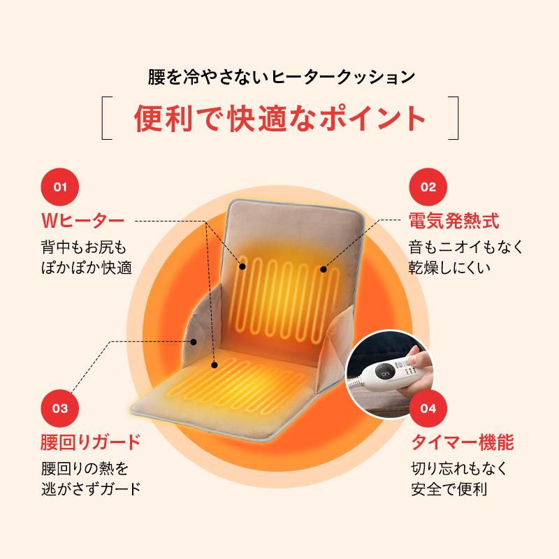 ヒータークッション パネルヒーター タイマー付 省エネ 椅子用ヒーター シートヒーター 電気ヒーター あったか 冬用 防寒 冷え 座椅子 車 暖房器具 エムール｜at-emoor｜06