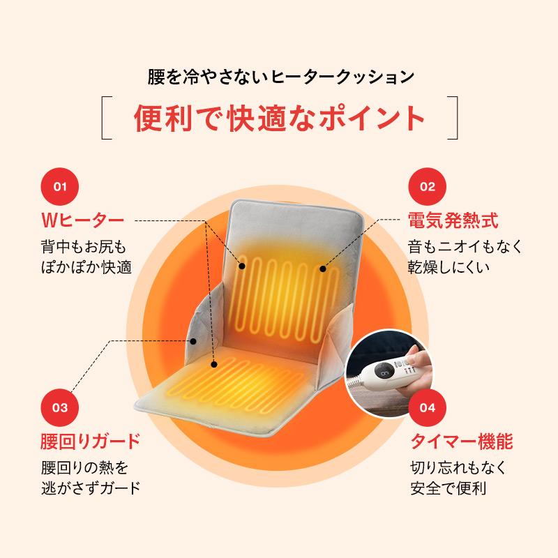 ヒータークッション パネルヒーター タイマー付 省エネ 椅子用ヒーター シートヒーター 電気ヒーター あったか 冬用 防寒 冷え 座椅子 車 暖房器具 エムール | EMOOR | 04