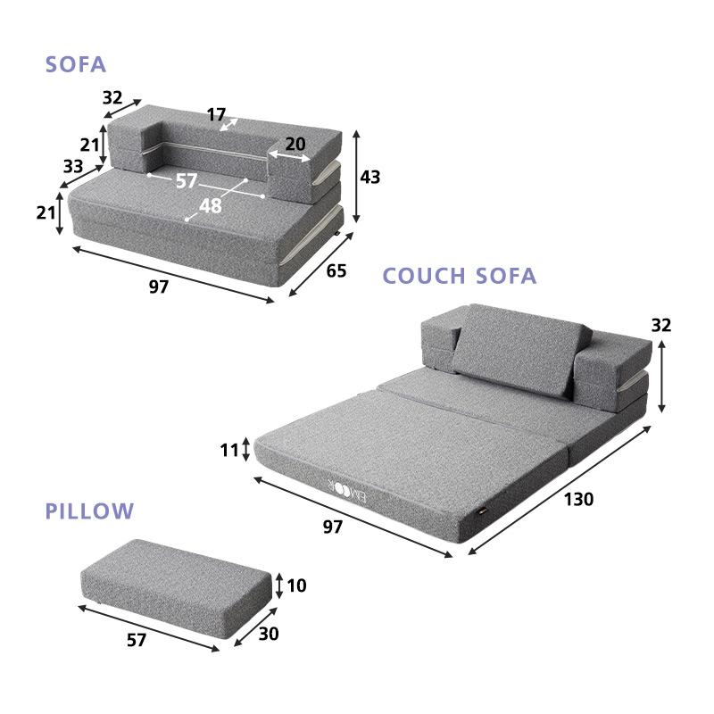 マットレス シングル 4WAY 三つ折り 折りたたみ ソファ カウチ 枕 極厚 11cm 高反発 ウレタン 2層 洗える 3つ折り フィット 腰痛 コンパクト 送料無料 エムール | EMOOR | 17
