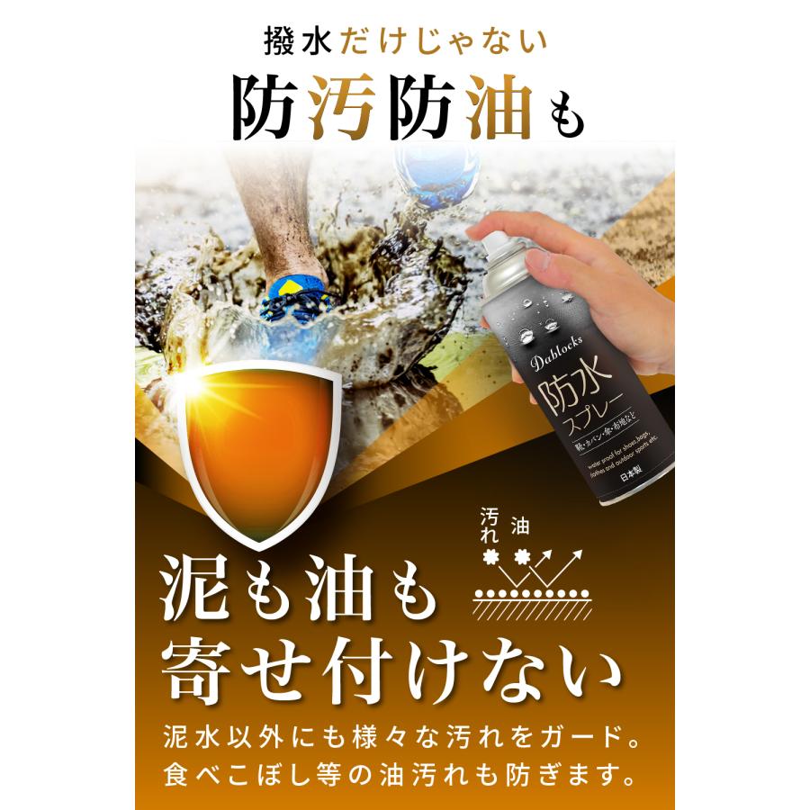 防水スプレー 防汚・防油 420ml 2本セット 日本製 DABLOCKS 送料無料 撥水スプレー 靴 スニーカー 革靴 衣類用 リュック 傘 | DABLOCKS | 03