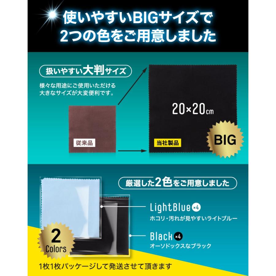 クリーニングクロス メガネ拭き マイクロファイバー 液晶画面 カメラレンズ 20×20cm 8枚セット | DABLOCKS | 08