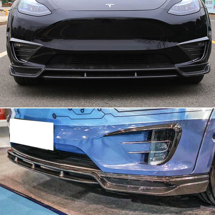 テスラ モデルY フロント リップスポイラー カーボン調 ブラック Tesla 