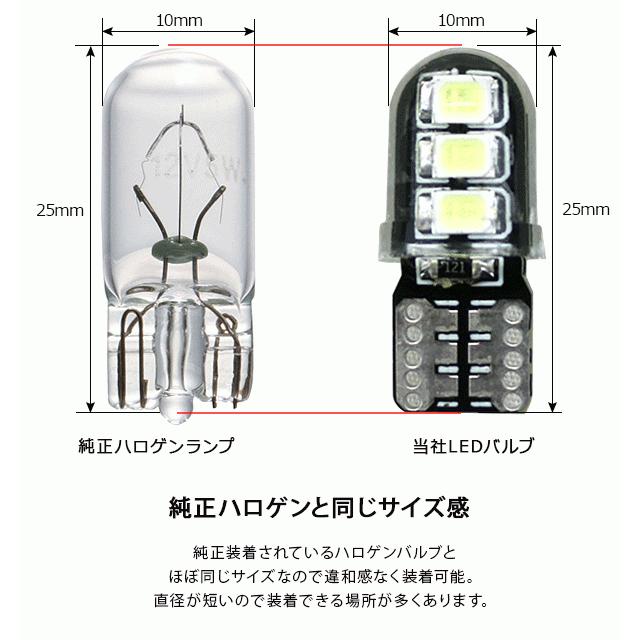 T10 LEDバルブ 4個セット 3chip ホワイト PVC製 樹脂バルブ T16 LED