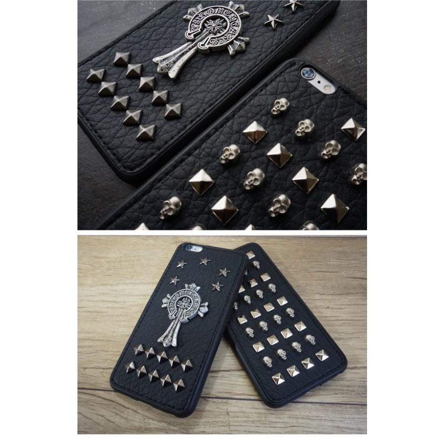 iPhoneケース カバー型 ドクロ 十字架 スタッズ ロック パンク : ポケ