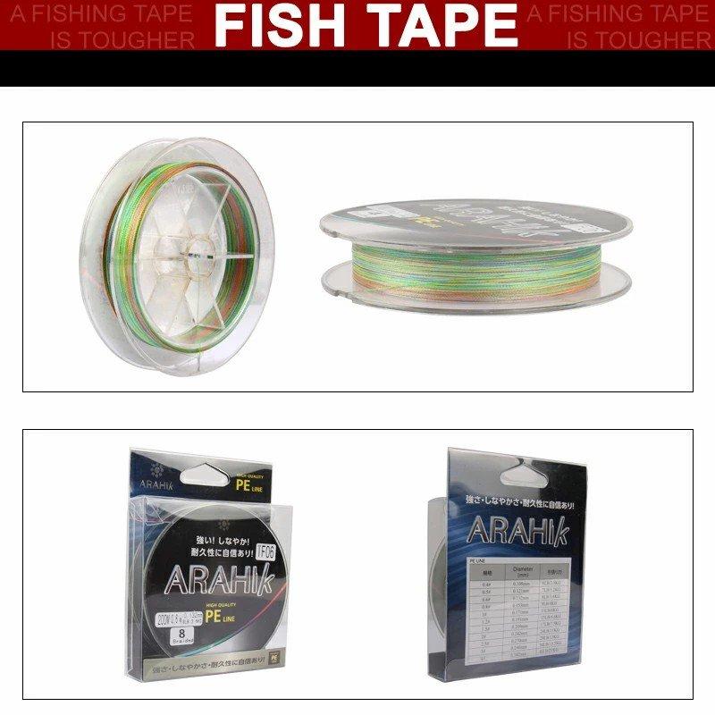 強力【PEライン】8編200m＊（0.4号~4号 11種類）1m毎の5色