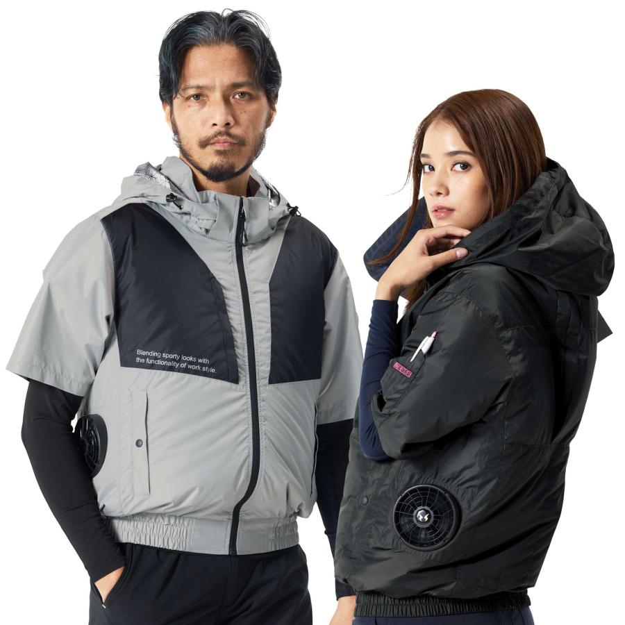 空調作業服 半袖 2026 新作 サイドファン 制電 抗菌 消臭 軽量 UVカット フード取り外し 胸ポケット  裏グラフェン 空調風神服 夏 2445 服のみ アタックベース | アタックベース | 10