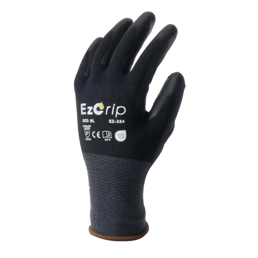 ゴム手袋 耐油 背抜き スマホ対応 ニトリル手袋 EZ-324 EzGrip イージーグリップ 通気性 18ゲージ 18G タッチパネル対応 黒 作業用 カヴァーワーク COVER WORK | COVER WORK | 02