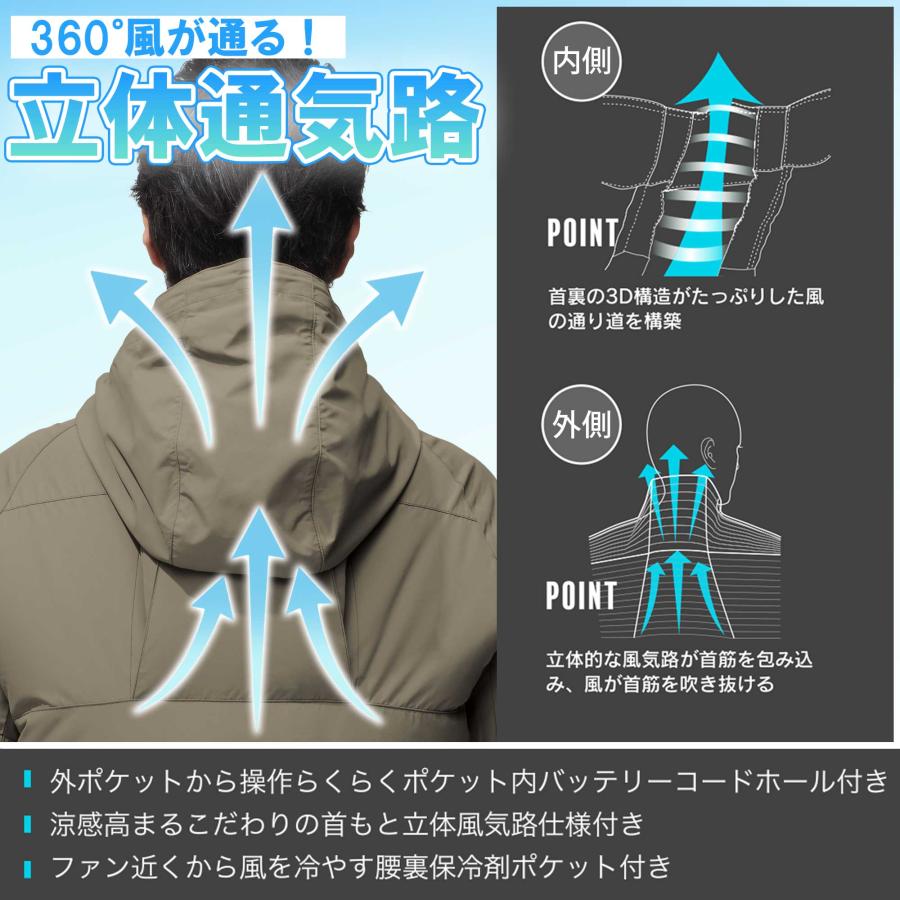 空調風神服 夏用 半袖 ブルゾン 裏チタン フード取り外し 立体風気路 作業服 作業着 メンズ 空調風神服半袖ブルゾン 服のみ 5545 空調作業服 アタックベース | アタックベース | 08