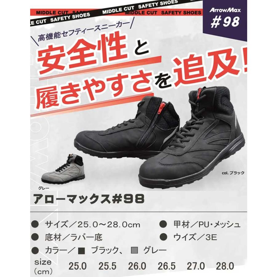 安全靴 鋼鉄先芯 スニーカー #98 アローマックス 耐油 反射 ブラック