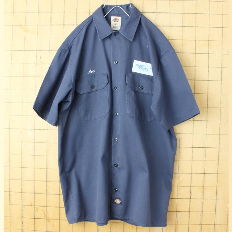 Dickies 90s 00s USA ディッキーズ ワッペン ワーク シャツ ネイビー 