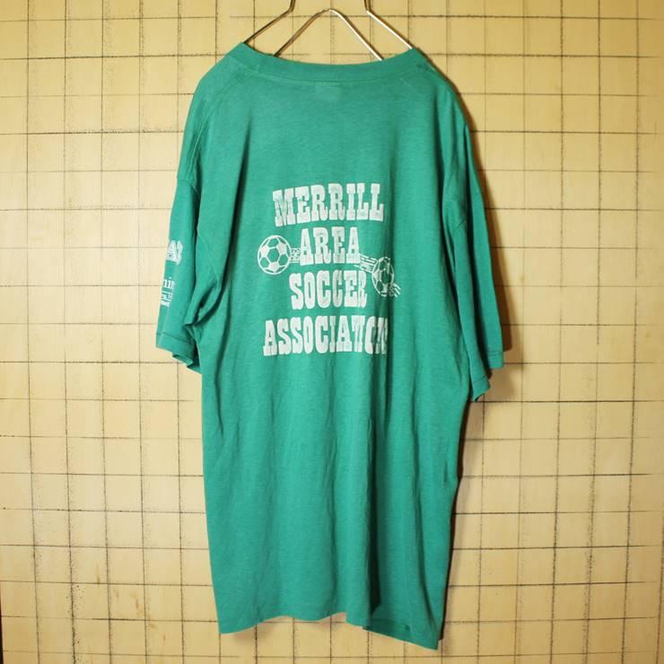 70s 80s USA製 3面プリント 半袖 Tシャツ グリーン 緑 メンズXL SIGNAL サッカーボール 古着｜ataco-garage｜03