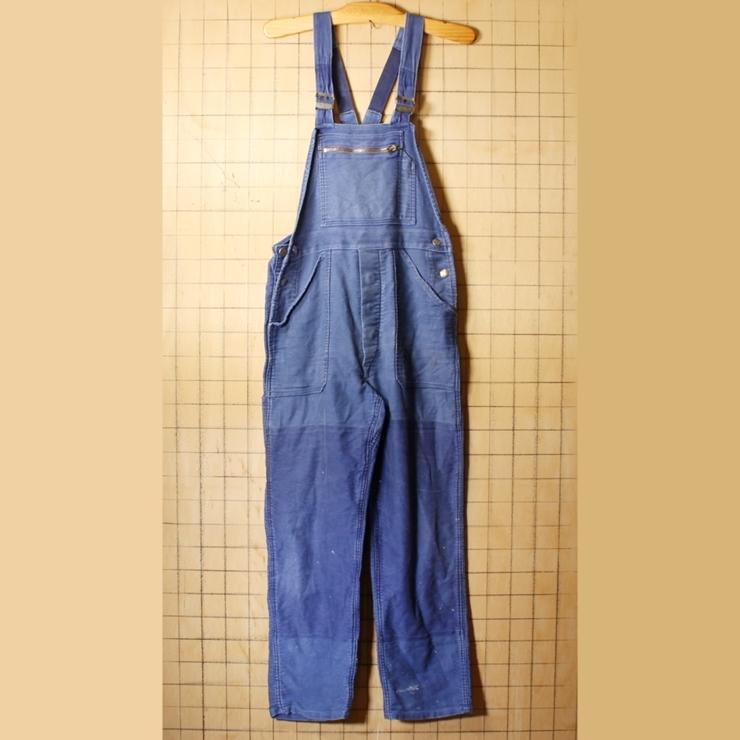 3年保証 モールスキン コットン フランス ドイツ 70s 60s 60年代から70年代頃の希少なeuroモールスキンオーバーオール ワーク ヨーロッパ古着 ユーロ ペインター ネイビー W33相当 オーバーオール ボトムス パンツ Www Affaires Sociales Gouv Cg