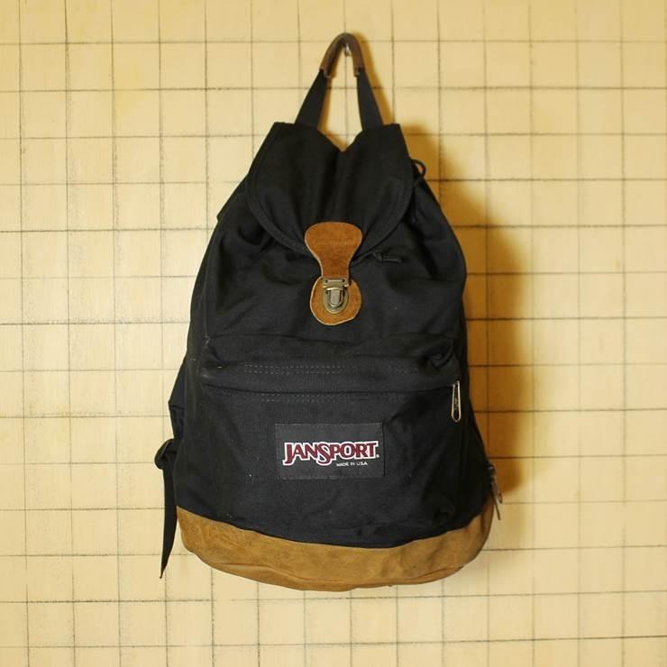 Jansport ジャンスポーツ リュックサック ナイロンキャンバス ボトムスウェードレザー ブラック 黒 ディパック 古着 Used ss28 ss28 古着屋ataco Garage 通販 Yahoo ショッピング