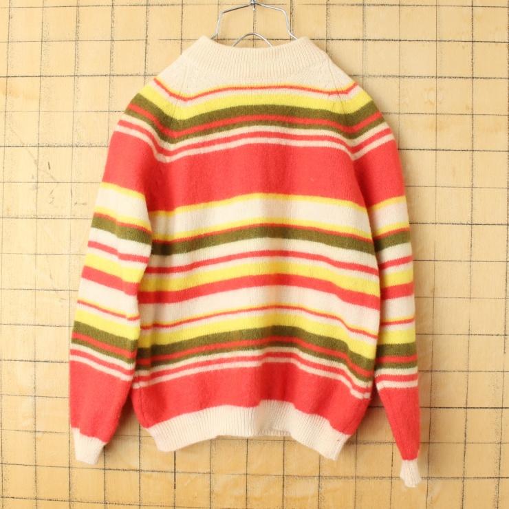 70s 80s USA Tami ウール ボーダー セーター ハイネック レッド 