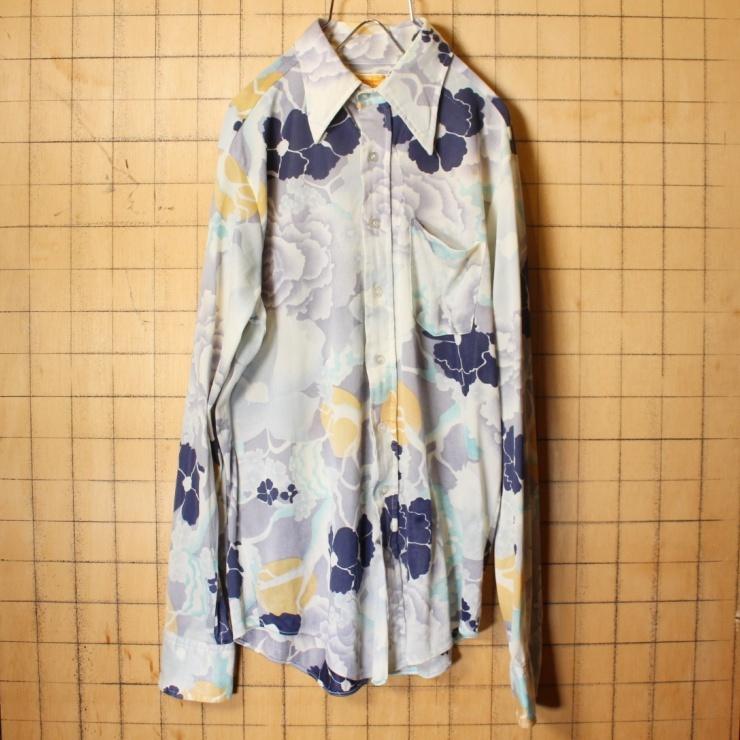 70s Usa 花柄 ナイロン シャツ メンズm ブルー 長袖 アメリカ古着 0901aw196 古着屋ataco Garage 通販 Yahoo ショッピング