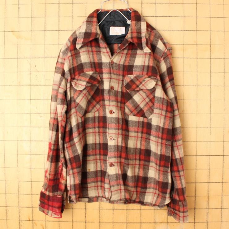 60s 70s USA Sears KINGS ROAD ウール チェック オープンカラー 60s 70s USA Sears KINGS ROAD ウール チェック オープンカラー