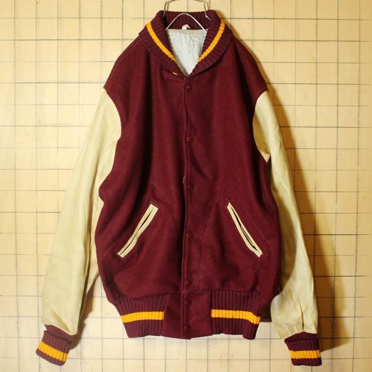 50s Stanley Andrews USA製 メルトンウール スタジャン 袖レザー 50s Stanley Andrews USA製 メルトンウール スタジャン 袖レザー