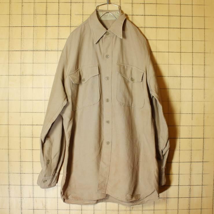 Usa製 50s U S Army ミリタリー 長袖 ウール シャツ ベージュ 14 1 2 31 メンズsmサイズ相当 古着 aw40 古着屋ataco Garage 通販 Yahoo ショッピング