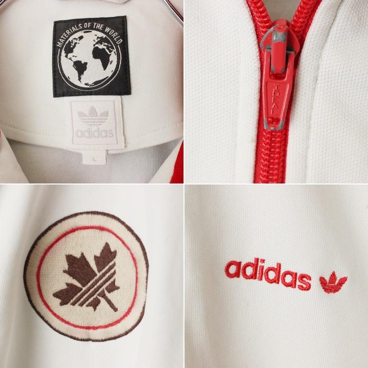 CANADA adidas アディダス MATERIALS OF THE WORLD トレフォイルロゴ 刺繍 ジャージ トップ オフホワイト メンズL アメリカ古着｜ataco-garage｜02