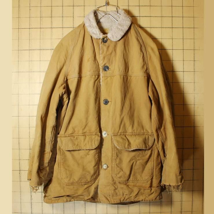 60s-70s USA製 Carhartt カーハート 古着 ブラウン ダックジャケット 裏ボア メンズL相当 カバーオール ダメージ｜ataco-garage