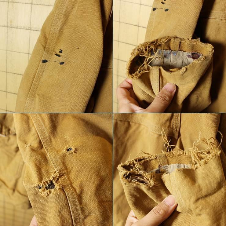 60s-70s USA製 Carhartt カーハート 古着 ブラウン ダックジャケット 裏ボア メンズL相当 カバーオール ダメージ｜ataco-garage｜03