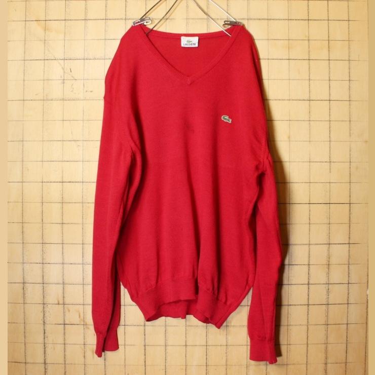 LACOSTE フレンチ ラコステ ウール ニット セーター レッド メンズM 