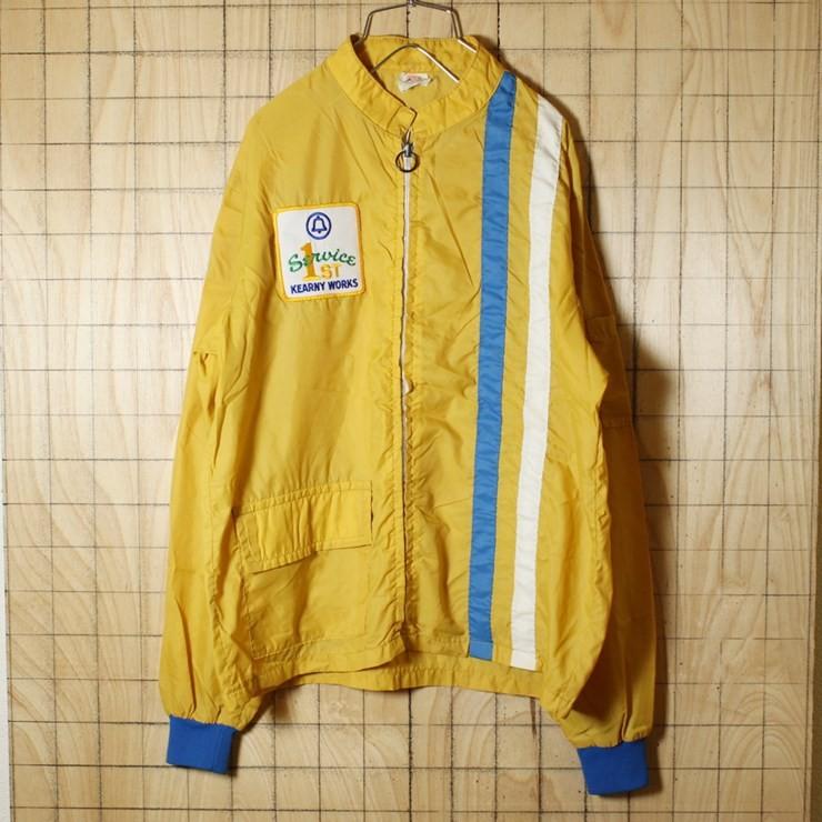 USA製 70s 古着 ワッペンレーシングジャケット ジップアップ イエロー