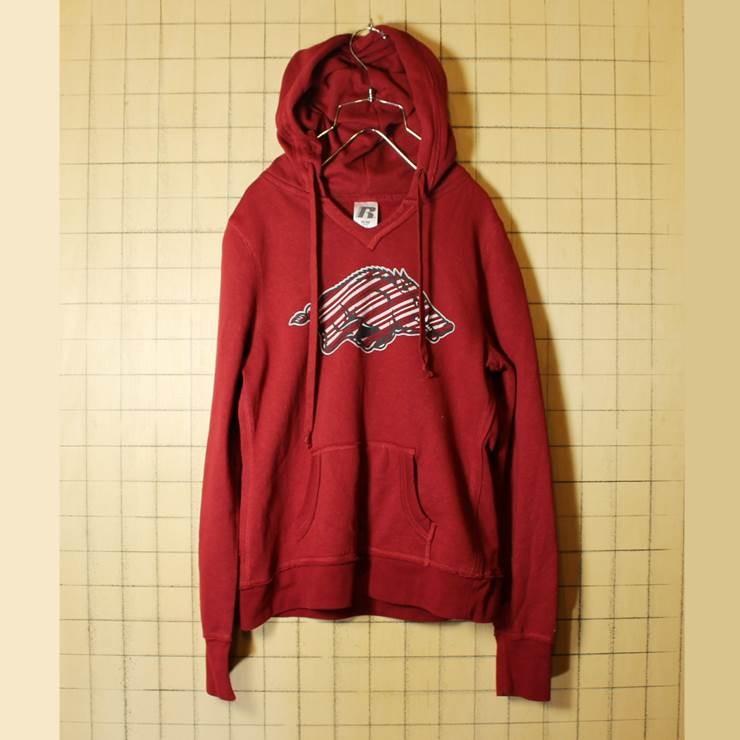 Russell プリント スウェット パーカー エンジ レッド フード トレーナー メンズxs相当 レディースs相当 古着 Pan 344 古着屋ataco Garage 通販 Yahoo ショッピング