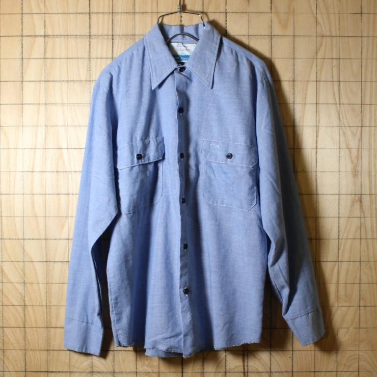 Sears Work Leisure USA製古着 ブルー オウム刺繍 シャンブレー Sears Work Leisure USA製古着 ブルー オウム刺繍 シャンブレー