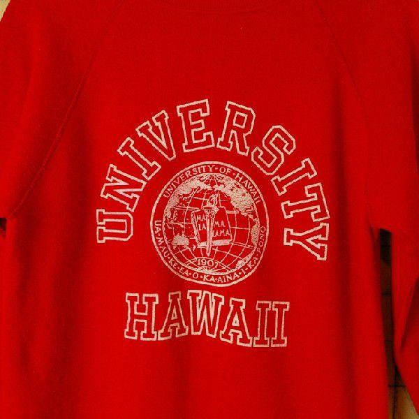 ビンテージ アメリカ古着UNIVERSITY HAWAII ハワイ大学 レッド 赤 プリントカレッジスウェット トレーナー