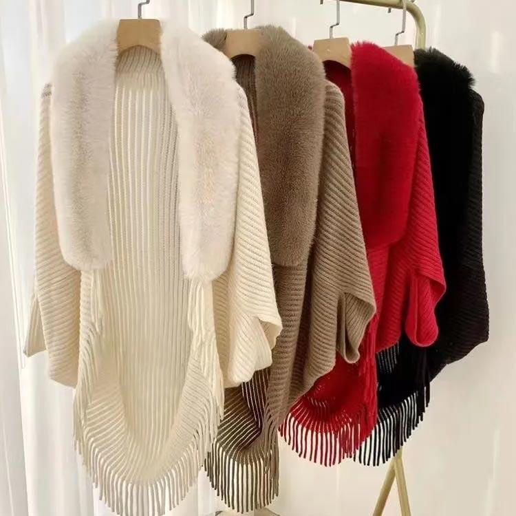 ファーショール ドルマンカーディガン 羽織り ニット ドルマン