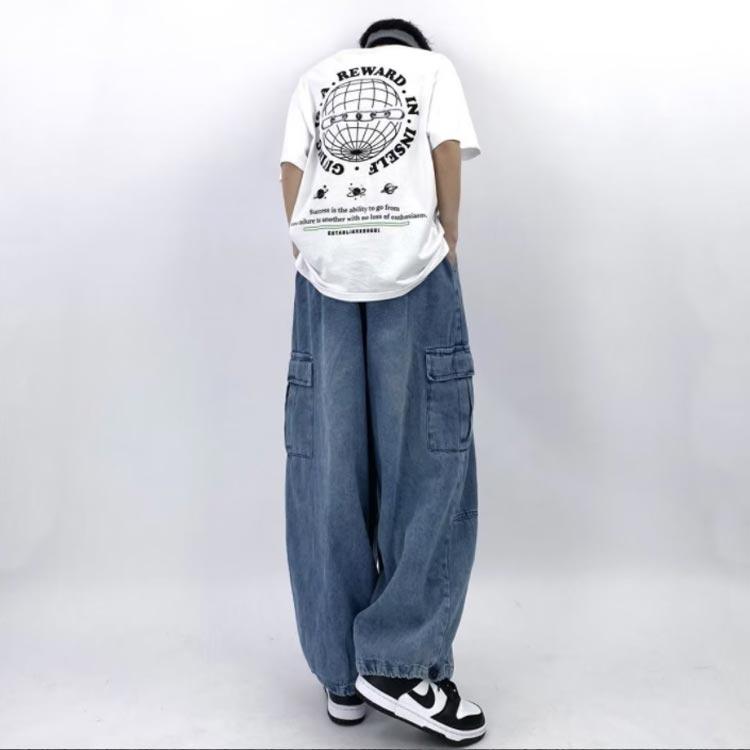 デニムパンツ メンズ レディース ワイドパンツ ロングパンツ ワイド