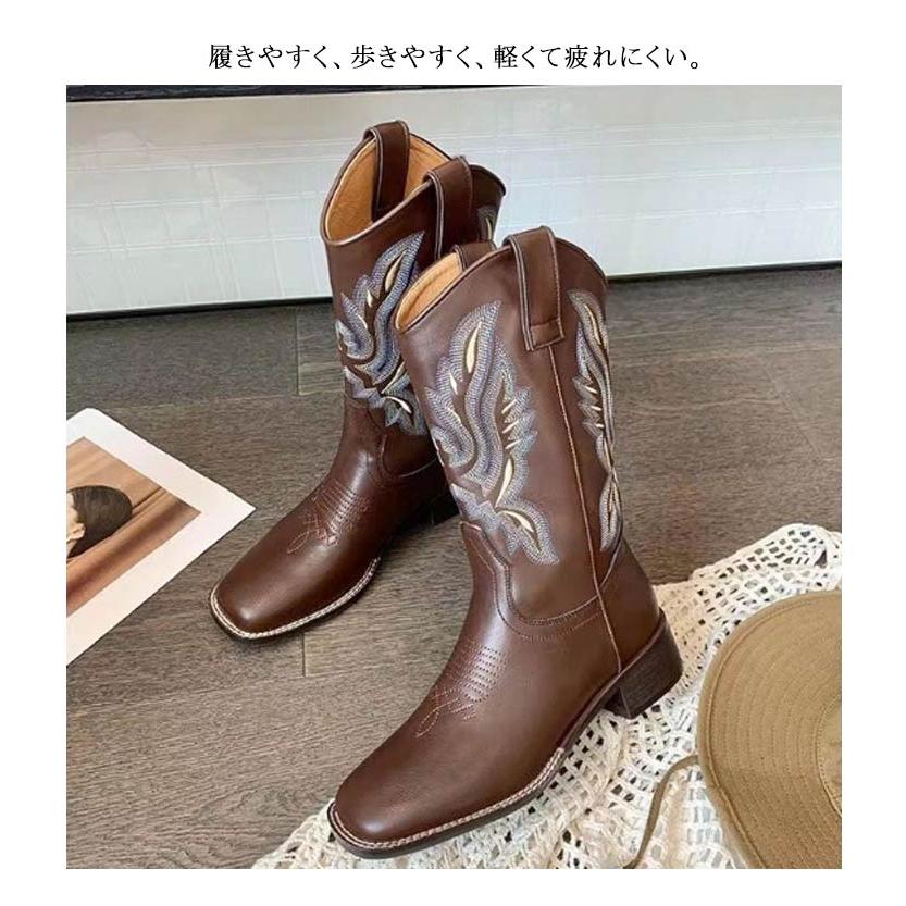 ウエスタンブーツ レディース ロングブーツ 防寒ブーツ 革ブーツ 