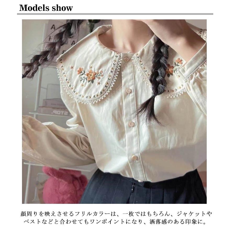 シャツ レディース 長袖 トップス 春秋 ブラウス 長袖シャツ 刺繍