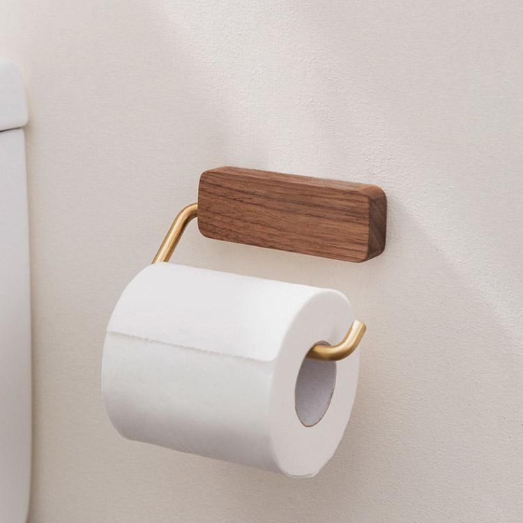 トイレットペーパーホルダー シングル 1連 棚付き 木製 ステンレス