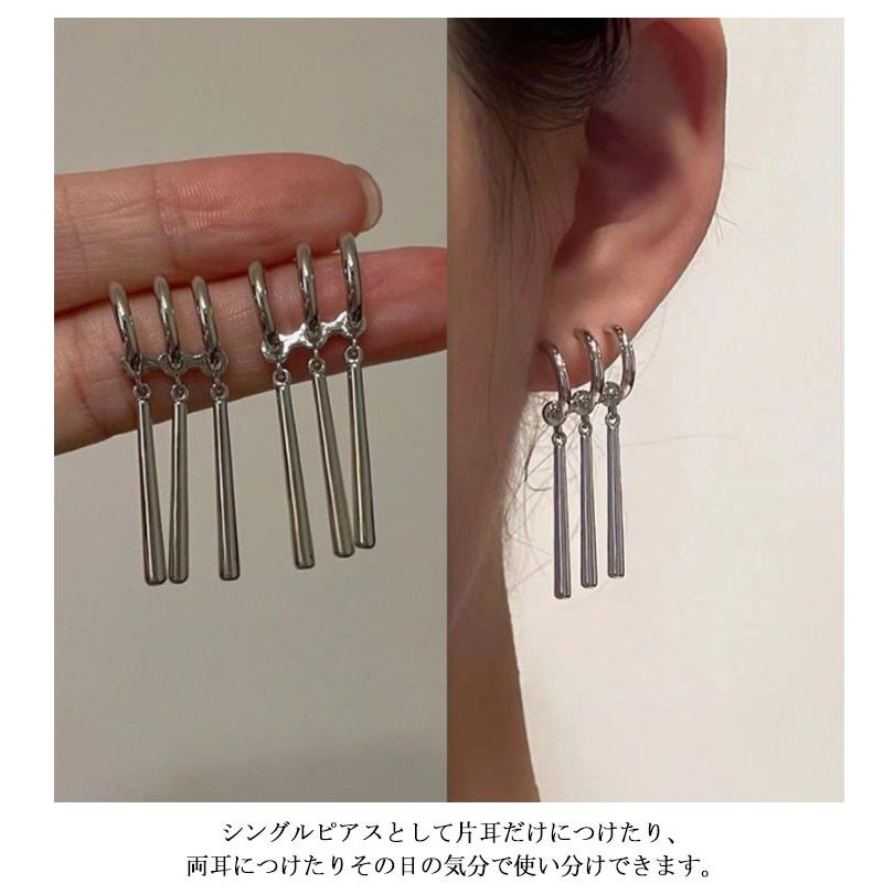 スティックピアス 3連 ピアス リングピアス ハーフフープピアス 片耳用