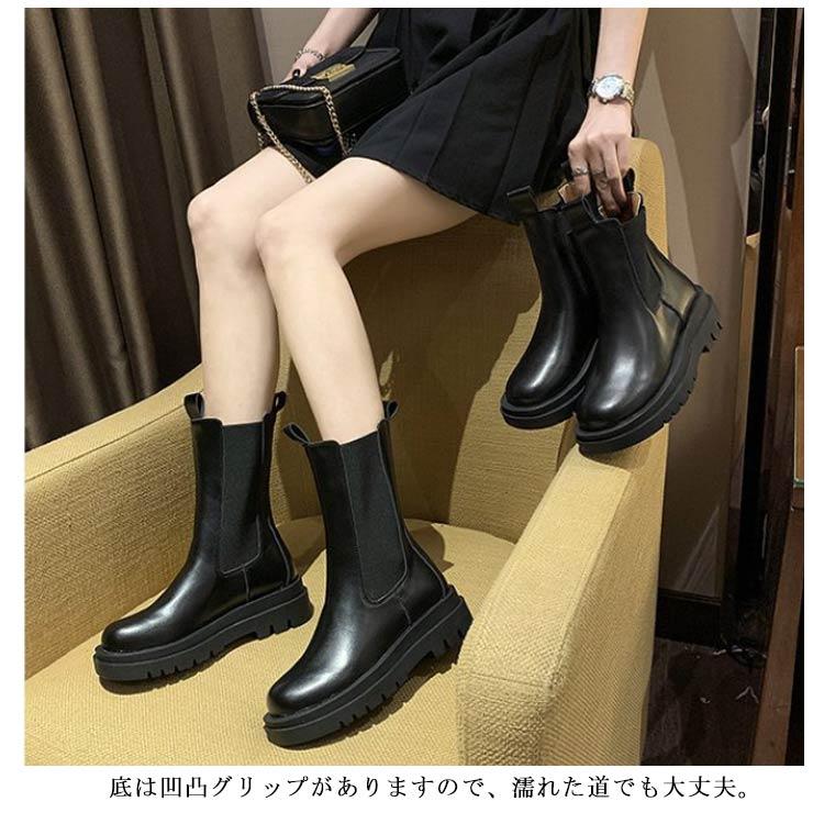 サイドゴア ブーツ レディース ロングブーツ 厚底 韓国 スクエアトゥ