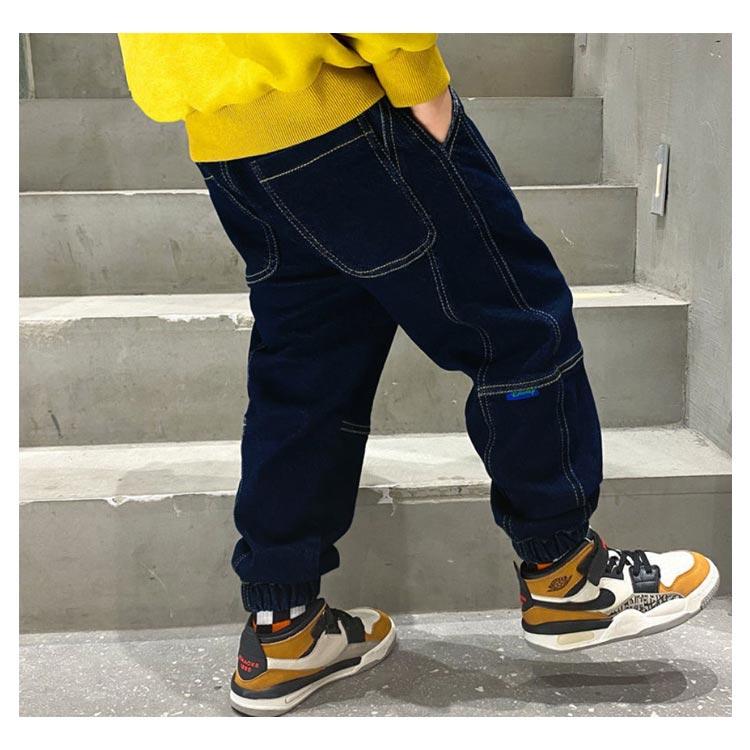 送料無料 パンツ キッズ 裏起毛 デニム 裾ゴム ゆったり ジーパン