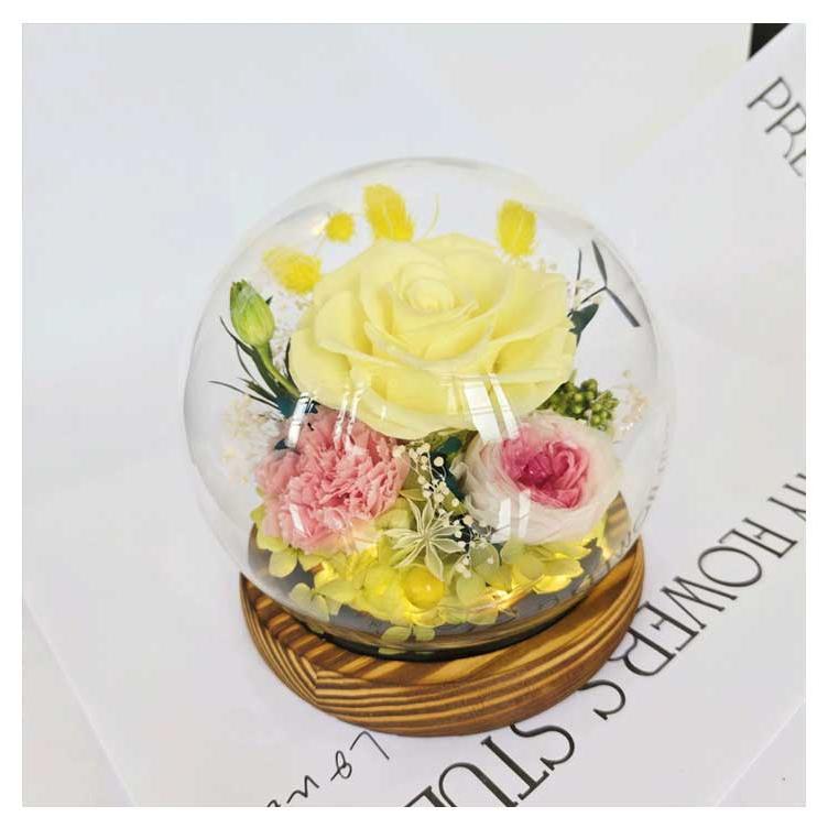 ブリザードフラワー＊ギフト＊プレゼント＊ガラス＊記念日＊イエロー＊天使＊母の日 プリザーブドフラワー ギフト ガラスドーム カラン 誕生日プレゼント
