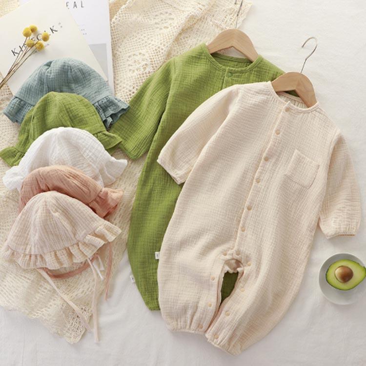 80 ロンパース 2点セット ダブルガーゼ 長袖 肌着 カバーオール ベビー