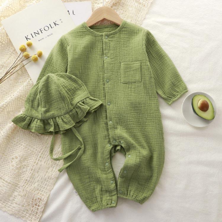 80 ロンパース 2点セット ダブルガーゼ 長袖 肌着 カバーオール ベビー