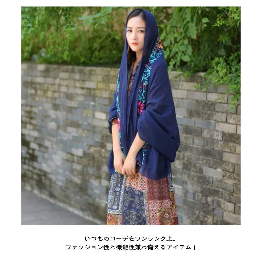 刺繍 刺繍マフラー 薄手 大判 レディース 秋 夏 エスニック ストール