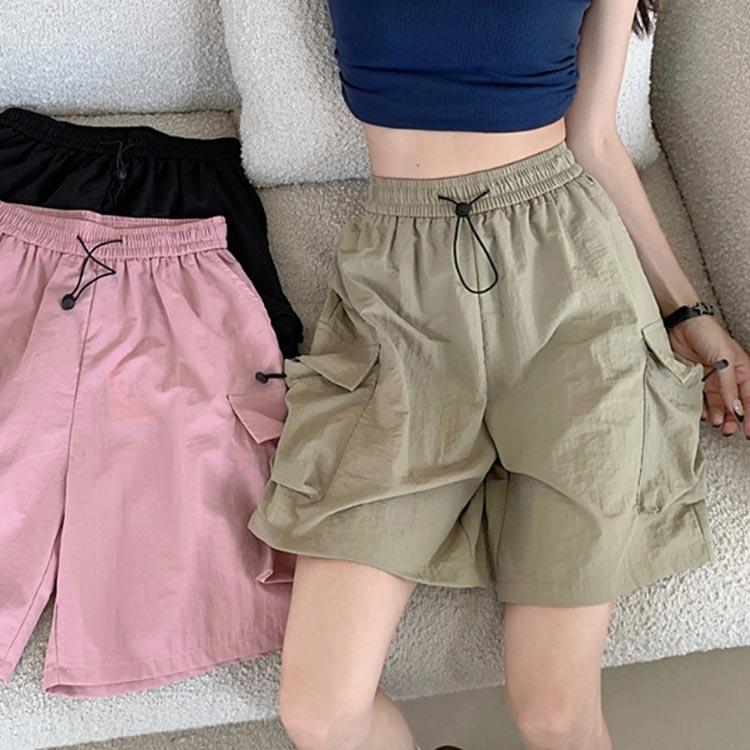速乾 膝上 ハーフパンツ レディース ウェストゴム カーゴパンツ