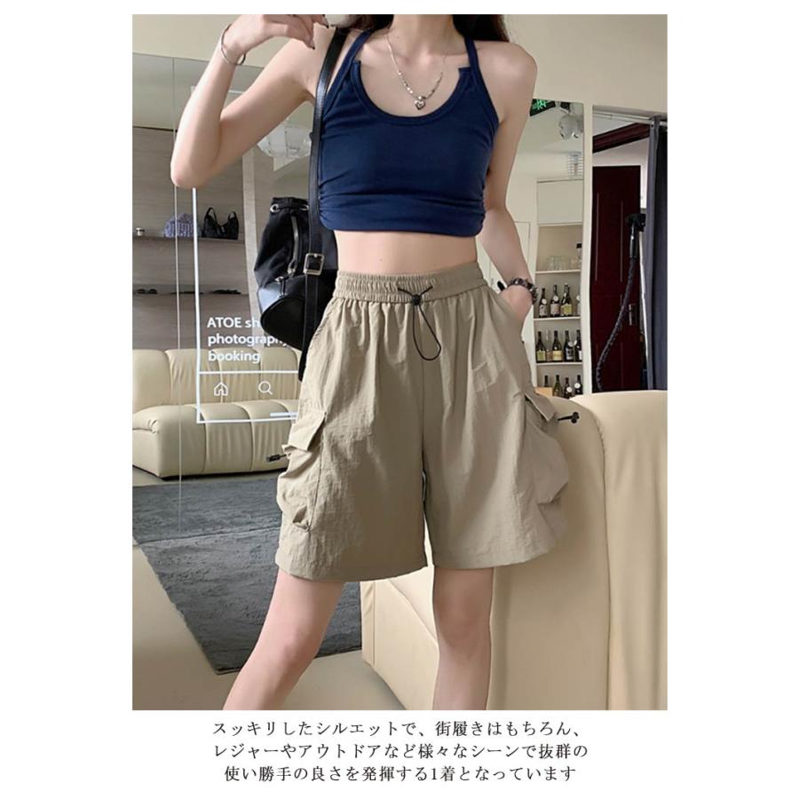 速乾 膝上 ハーフパンツ レディース ウェストゴム カーゴパンツ