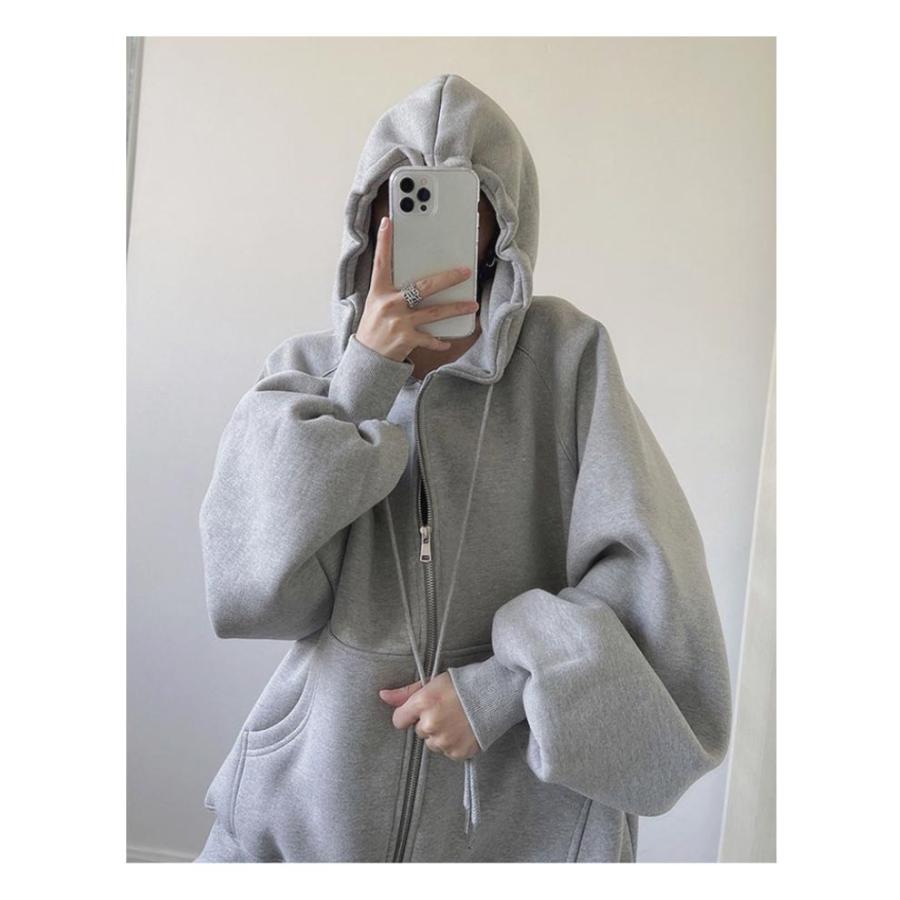 on フード付きジップアップパーカー ☆美品☆ フード付き レディース きれいめ 秋 スウェット パーカー 春秋